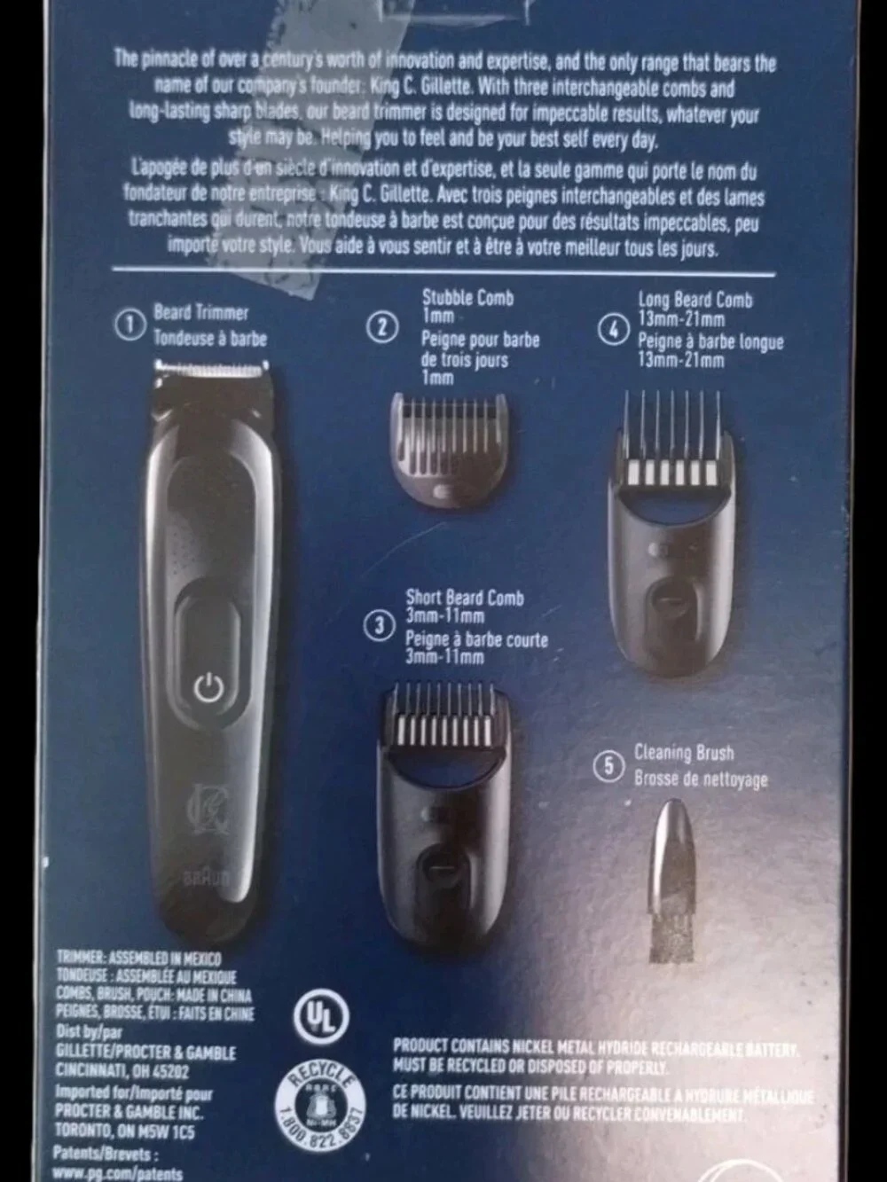 King C Gillette Cordless Beard Trimmer Kit with Interchangeable Combs Grooming